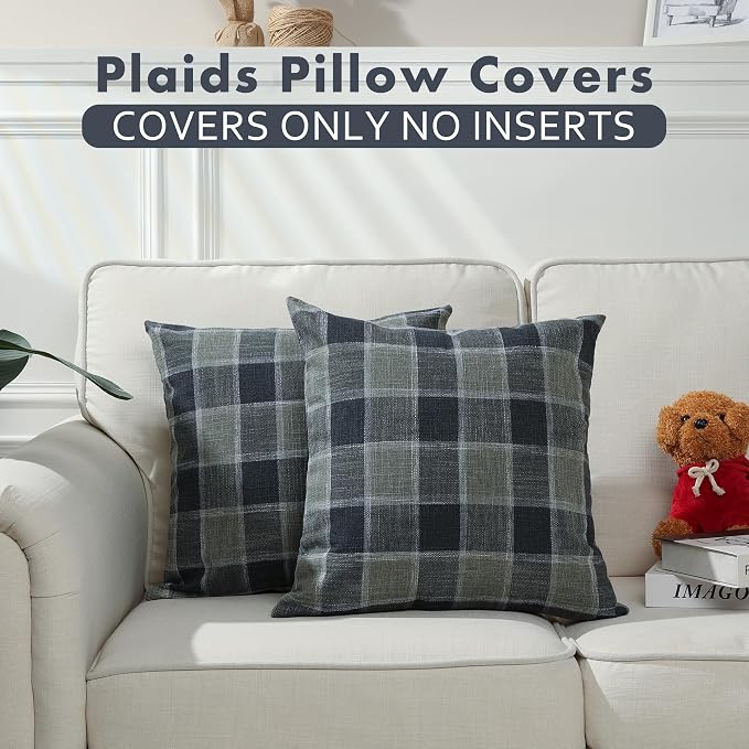 Stellhome Pack of 2 Linen Buffalo Check Decorative Throw Pillow Covers - Image 5