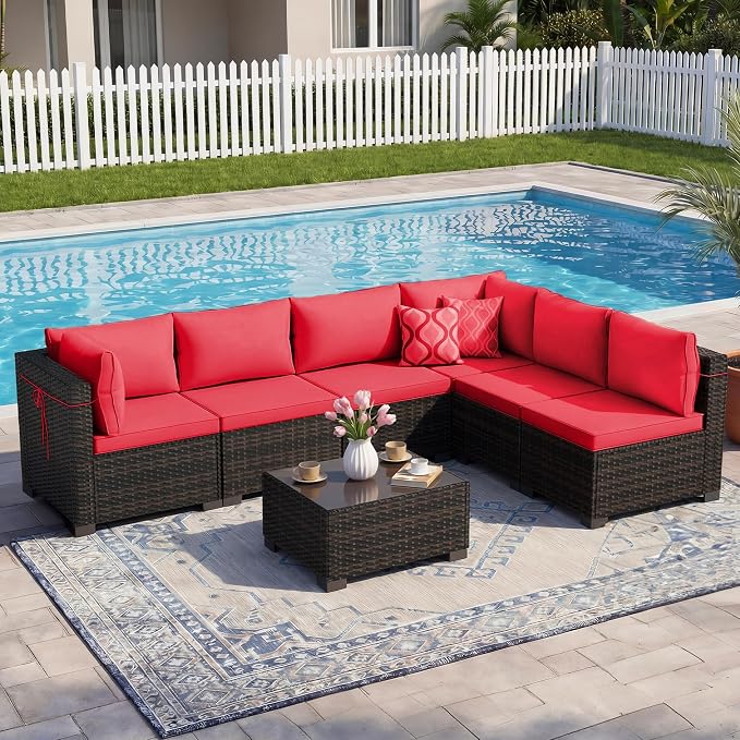 CHABATREE 7pcs Outdoor Patio Furniture Sets, Rattan Conversation Sectional Set by Unknown