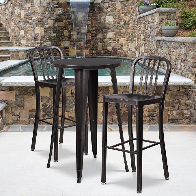 Flash Furniture Gael Commercial Grade 2 Pack 30" High Black-Antique Gold Metal - Image 2
