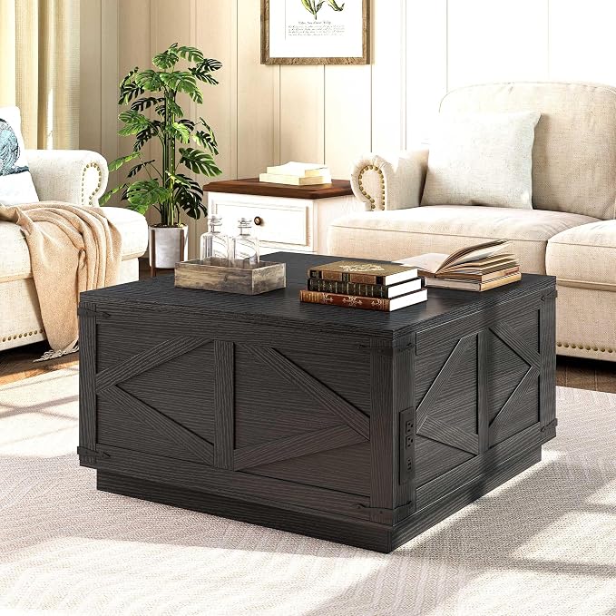 Jocoevol Farmhouse Lift Top Coffee Table, Square Wood Center Table - Image 8