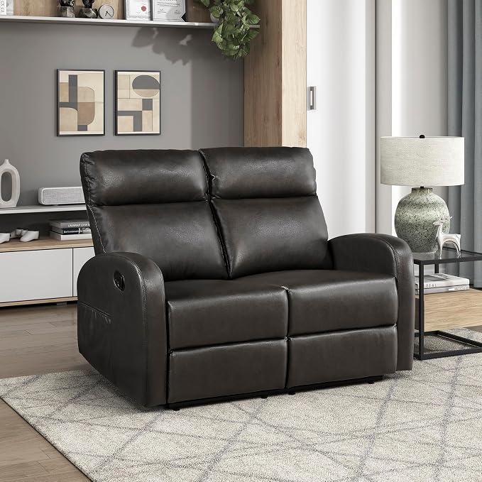 Lexicon Manual Reclining Loveseat, Faux Leather Loveseat Recliner, Wall Hugger by Lexicon