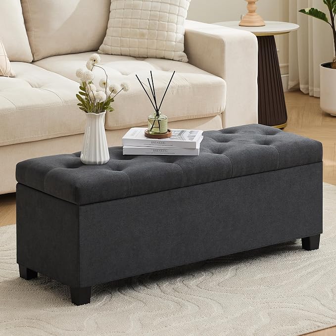 Mangodan 43 Inch Linen Storage Ottoman Bench, Foot Rest by Mangodan