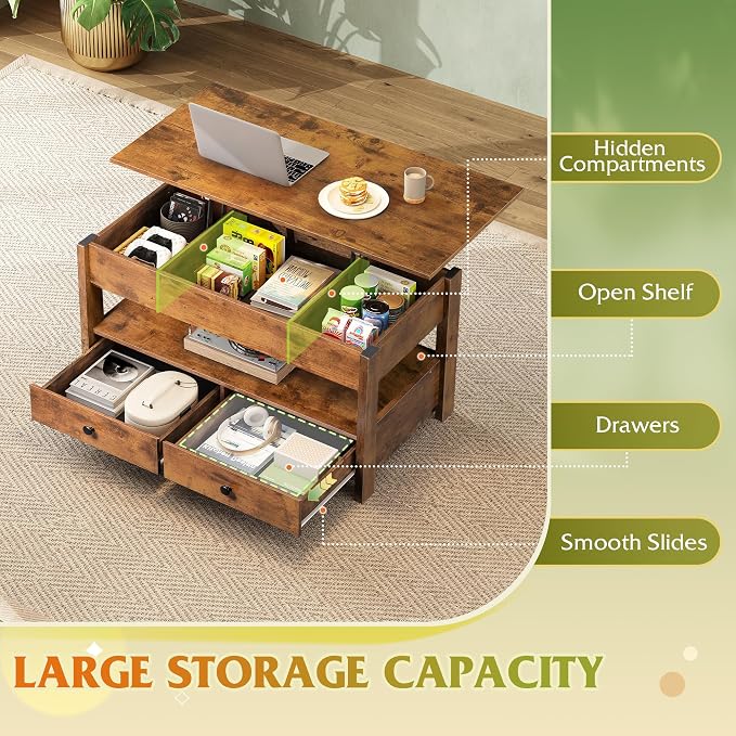 WLIVE Coffee Table, Lift Top Coffee Table - Image 4