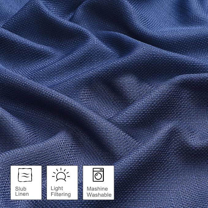 OWENIE Bob Valance Curtains 18 Inch Length 1 Piece, Faux Linen Slub Solid Blue - Image 3