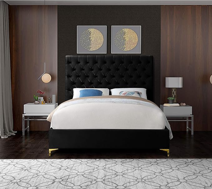 Meridian Furniture Cruz Collection Modern | Contemporary Velvet Upholstered Bed - Image 9