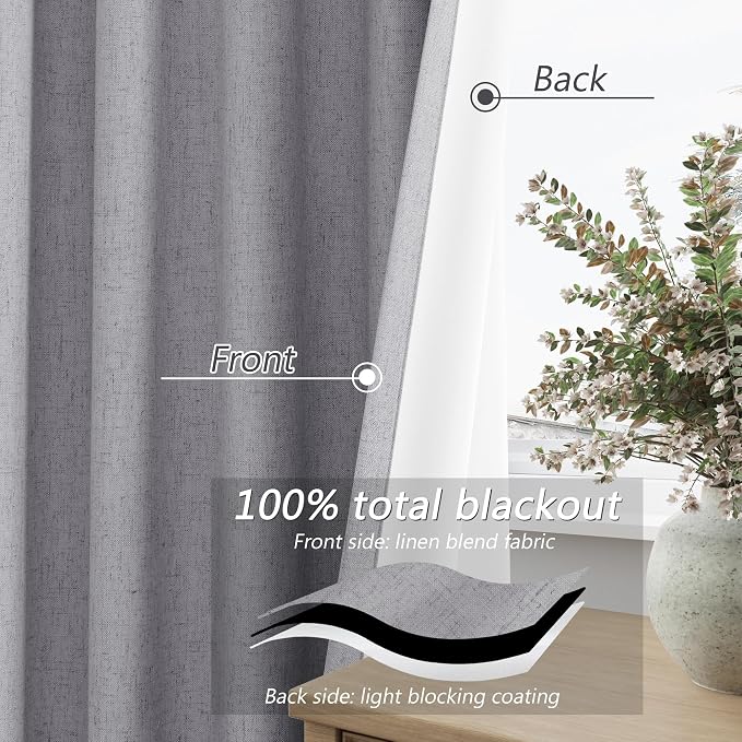 Guken Grey 100% Blackout Curtains 120 Inch Length 2 Panels Set - Image 4