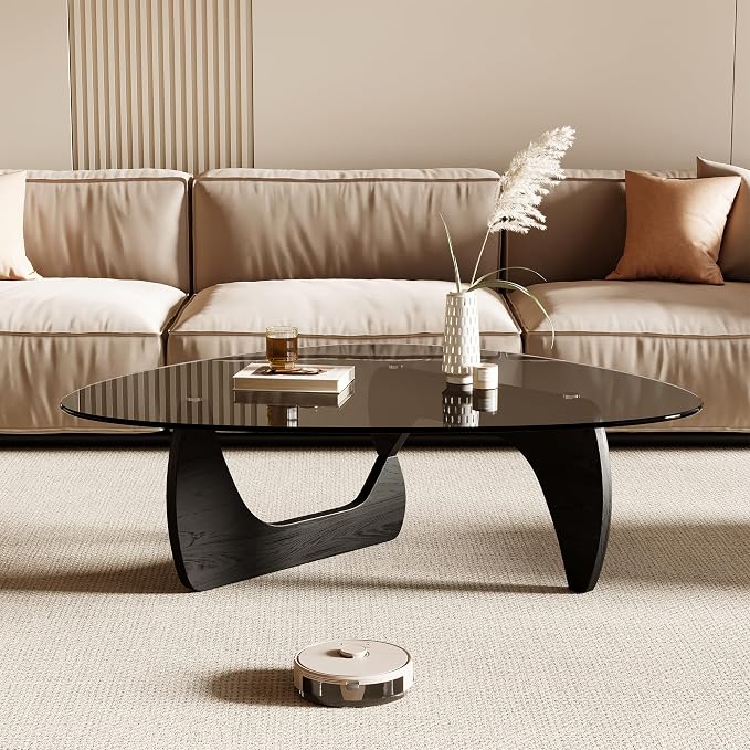Honyee Morden Coffee Table, 42.5" x 28.5" x 16.1" Triangle Tempered Glass Top - Image 3
