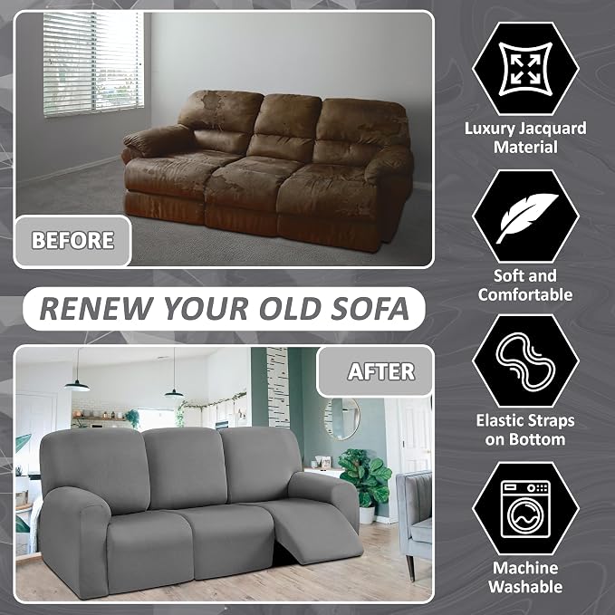 ULTICOR 8-Pieces Recliner Sofa Covers, Yarn Dyed Stretch Reclining Couch Covers - Image 4