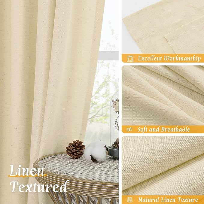 LAMIT Beige Linen Curtains 63 Inch - Image 7