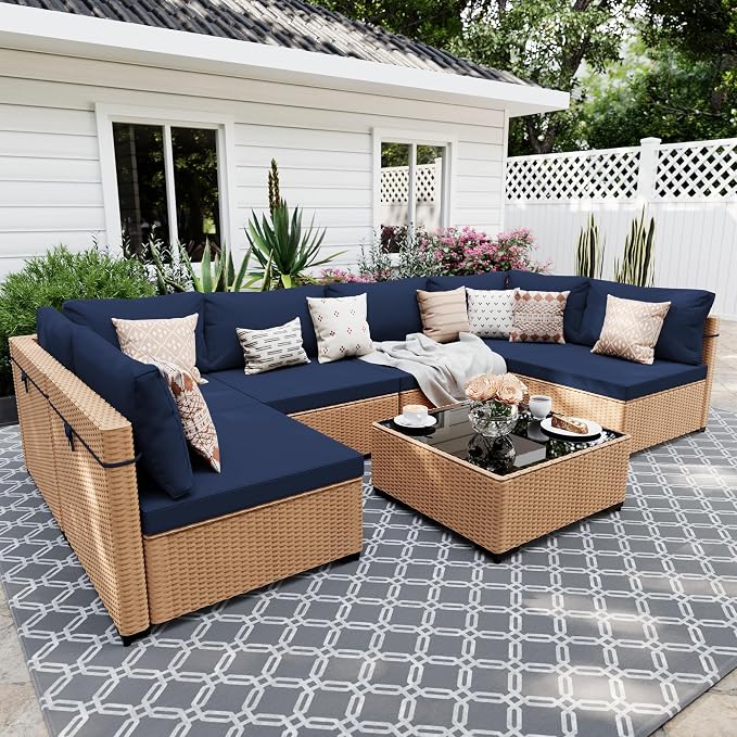 UPHA 7 Pieces Patio Furniture Sets, Wicker Outdoor Sectional Sofa Couch by UPHA