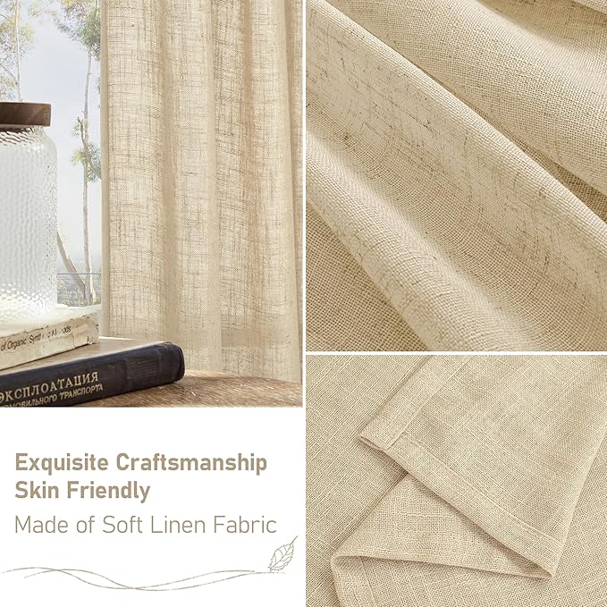 LAMIT Linen Kitchen Curtains 24 Inch Length, Semi Sheer Light Filtering Window - Image 6