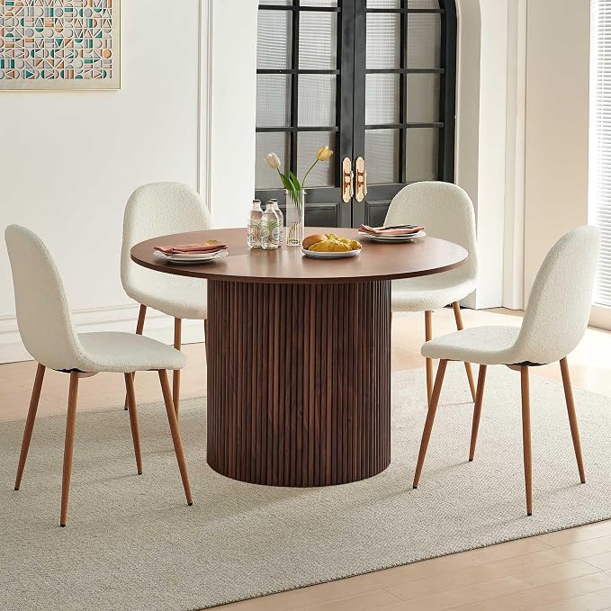 Dining Table Set for 4, Mid Century Modern 47 Inch Wooden Round Dining Table Set - Image 8