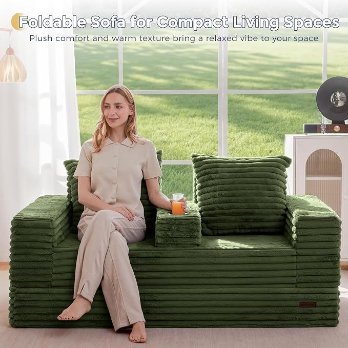 MAXYOYO Loveseat Sofa Bed, Striped Faux Fur Foldable Floor Sofa Couch in A Box - Image 3