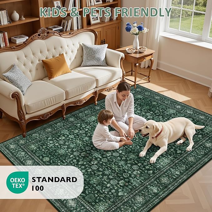 Area Rugs 10x12 Living Room Rug: Washable Rug Soft Vintage Distressed Floral - Image 8