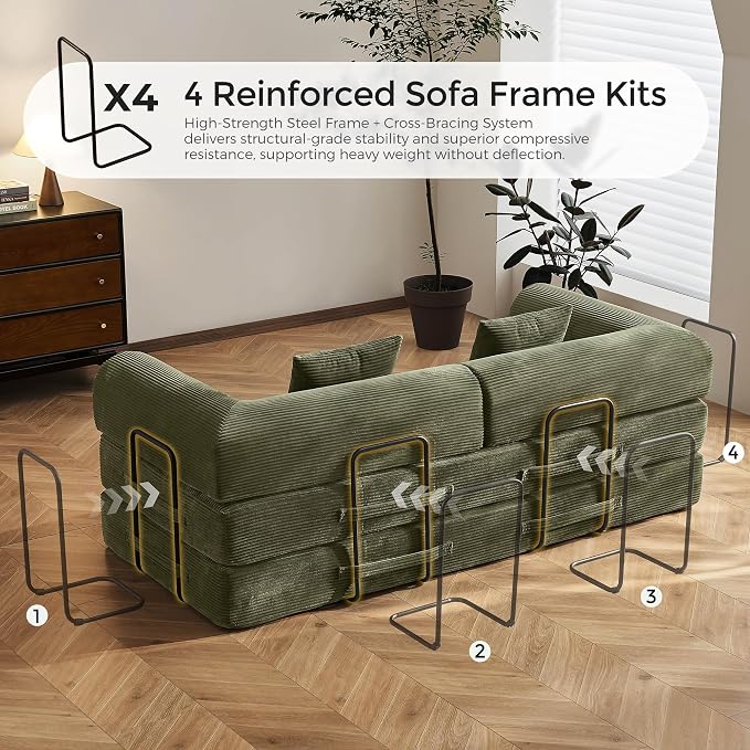 79" Convertible Sofa Bed with Fixed-Shape Frame & Removable Armrests, Modular - Image 7