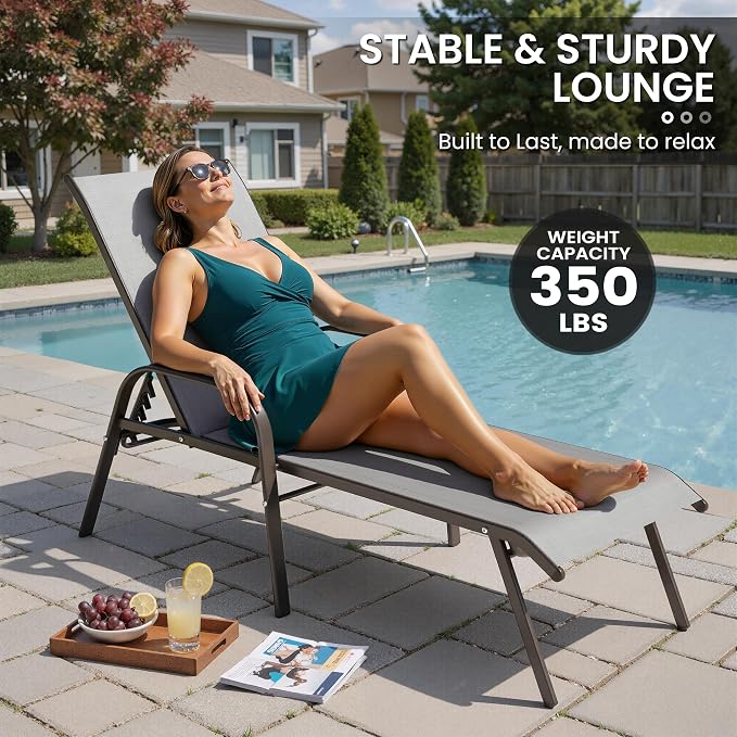 Crestlive Products Outdoor Chaise Lounge Chair, 5-Position Pool Lounge Chairs - Image 6