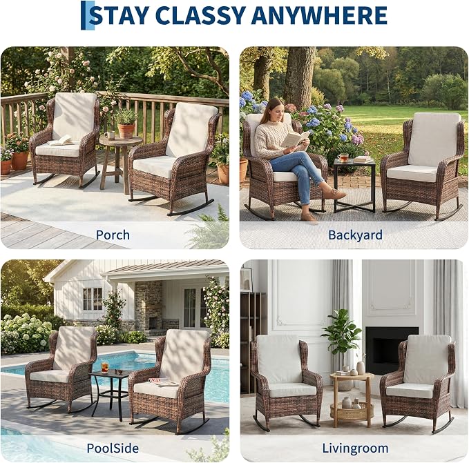 Patio Rocking Chair for Outdoor, Rattan Wicker Chair - Image 6