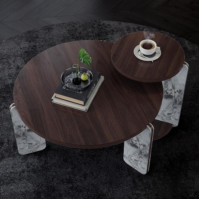 GDFStudio Round Nesting Coffee Table Set of 2, Modern Wooden Accent Side Table - Image 3