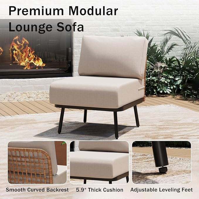 3-Piece Patio Conversation Set, Outdoor Sectional Sofa Wicker Furniture - Image 5