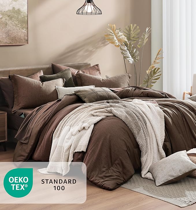 Monbix Full Size Comforter Set, Chocolate Brown Bedding Comforter - Image 5