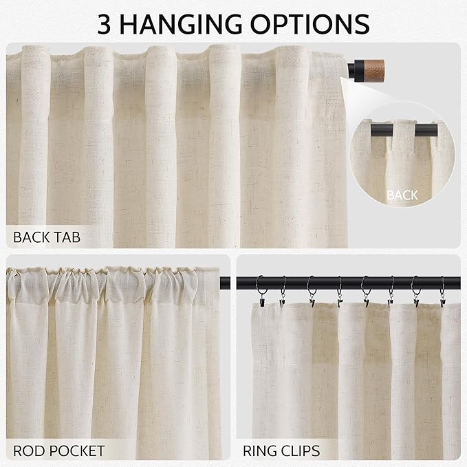 Birch Beige Linen Curtains for Living Room 126 Inches Long Light Filtering Semi - Image 2