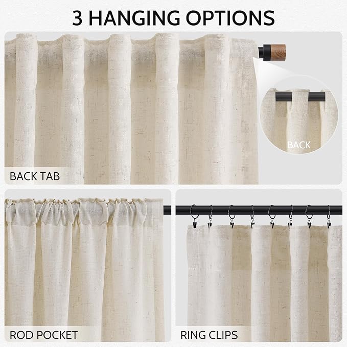 Nanspring Birch Beige Curtains 90 Inches Long - Image 2
