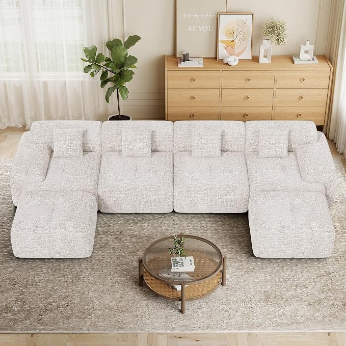 158" U Shaped Convertible Modular Couch, Cloud Couch Sectional - Image 8