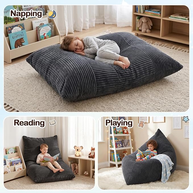 BRINJOY 3 in 1 Kids Bean Bag Chair Bed, Memory Foam Filled Floor Bed Bean Bag - Image 5