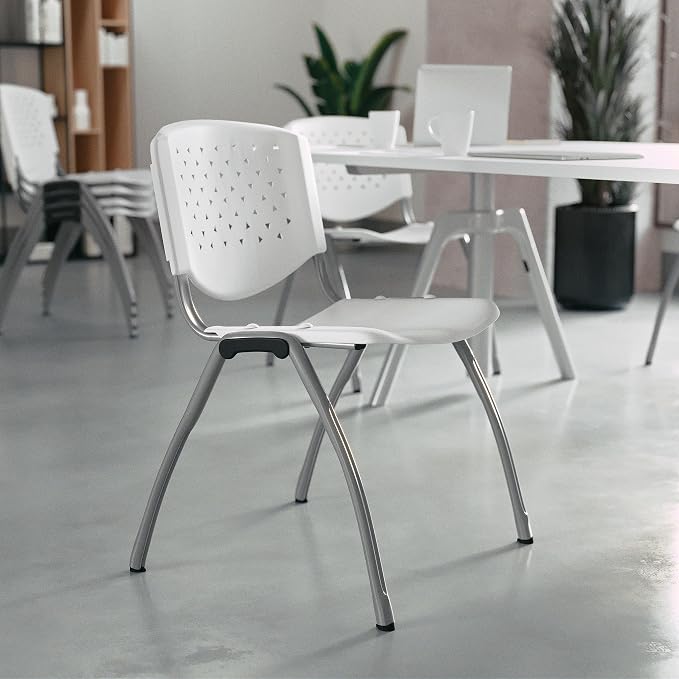 Flash Furniture HERCULES -5 Pack 880 lb. Capacity White Plastic Stack Chair | - Image 2