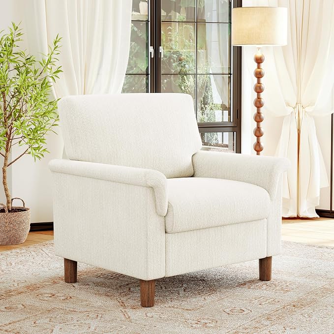 Mid Century Modern Accent Chair, Chenille Comfy Living Room Arm Chairs by ErdoruLiving