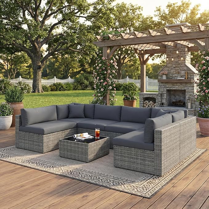 May in Color 7 Pieces Wicker Outdoor Patio Furniture Set, Patio Sectional Sofa - Image 8