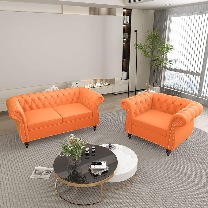 QHITTY 2 Piece Living Room Set, Sectional Chesterfield Sofa Chair Contemporary by QHITTYFurnitureLife