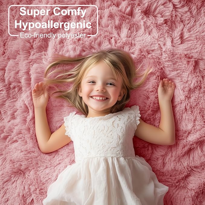 PAGISOFE Blush Pink Fluffy Shag Area Rugs - Image 3