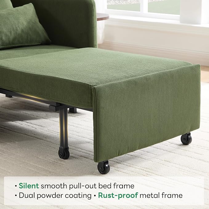 Iroomy 5-Level Adjustable Convertible Sleeper Chair, 3-in-1 Corduroy Pull Out - Image 8
