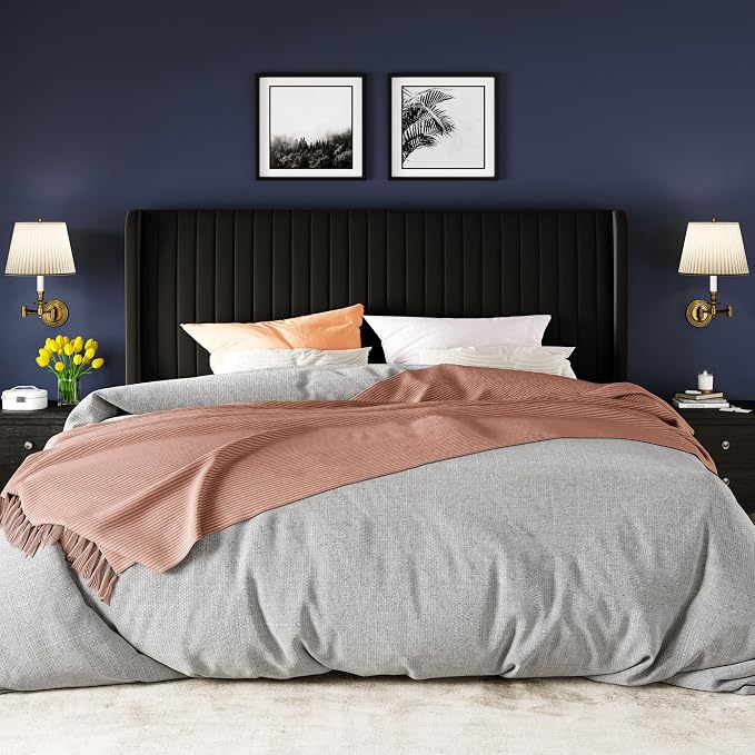 Allewie King Size Velvet Bed Frame/Vertical Channel Tufted Wingback - Image 3