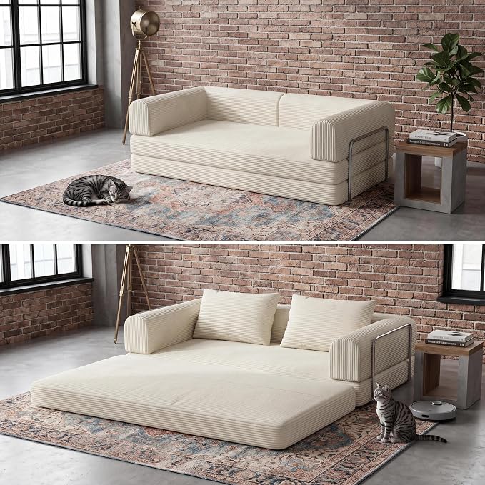 Garvee 78" Convertible Sleeper Sofa Bed, Plush Corduroy Futon Loveseat by Garvee