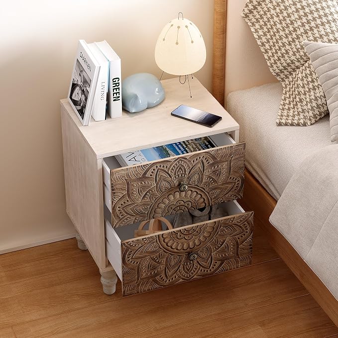 SUNBURY Vintage Wooden Nightstand Set 2, Wood Accent Table - Image 2