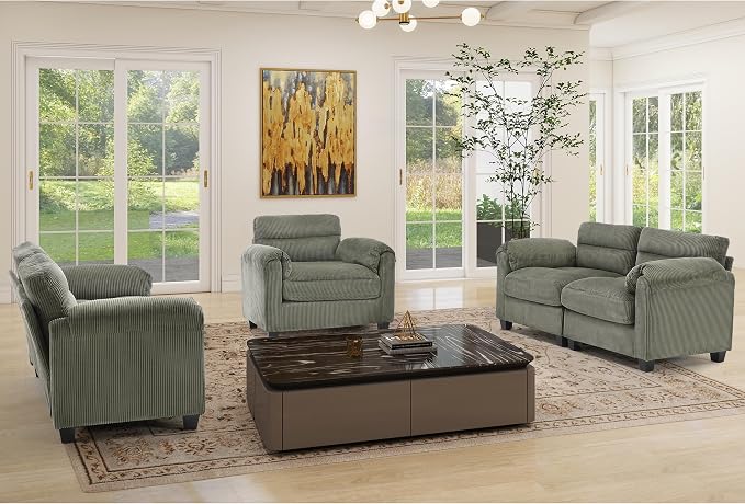 HAOMARKETS Corduroy Sofa Set, Upholstered Armchair and Loveseat Sofa Set of 2 - Image 7