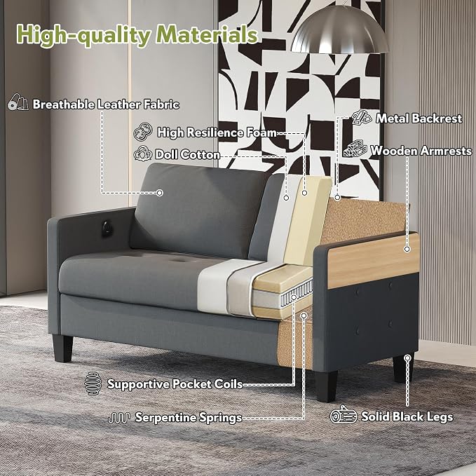 STHOUYN Comfy Loveseat Sofa Small Grey Couch, Small Love Seat Bedroom, Mid - Image 3