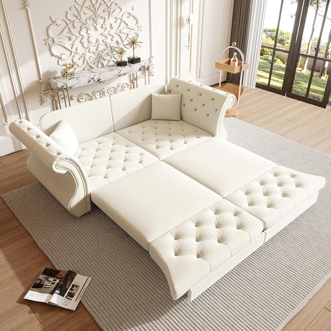 83.8" Oversized Pull Out Sofa Bed, Chesterfield Velvet Sleeper Sofa Couch - Image 7