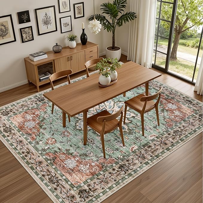 Area Rugs 9x12 Living Room Rug: Washable Rug Soft Vintage Distressed Floral - Image 5