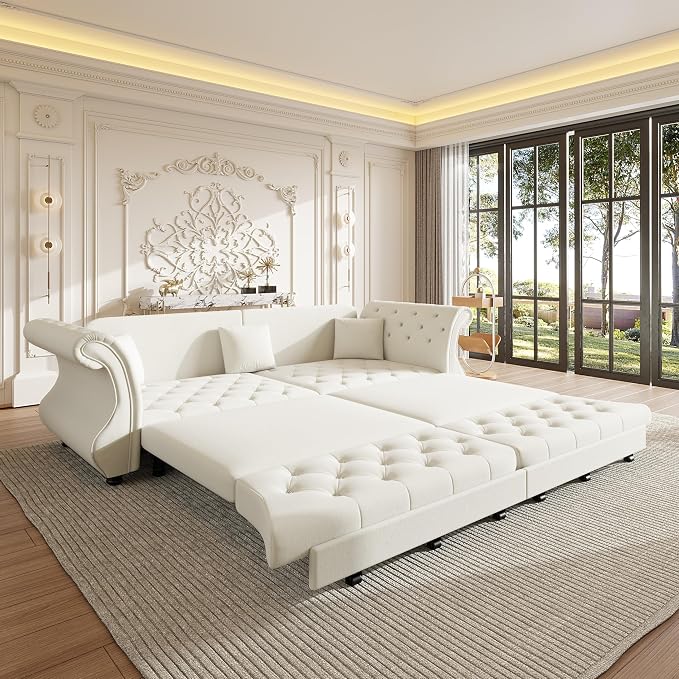 97.6" Oversized Pull Out Sofa Bed, Chesterfield Velvet Sleeper Sofa Couch - Image 8