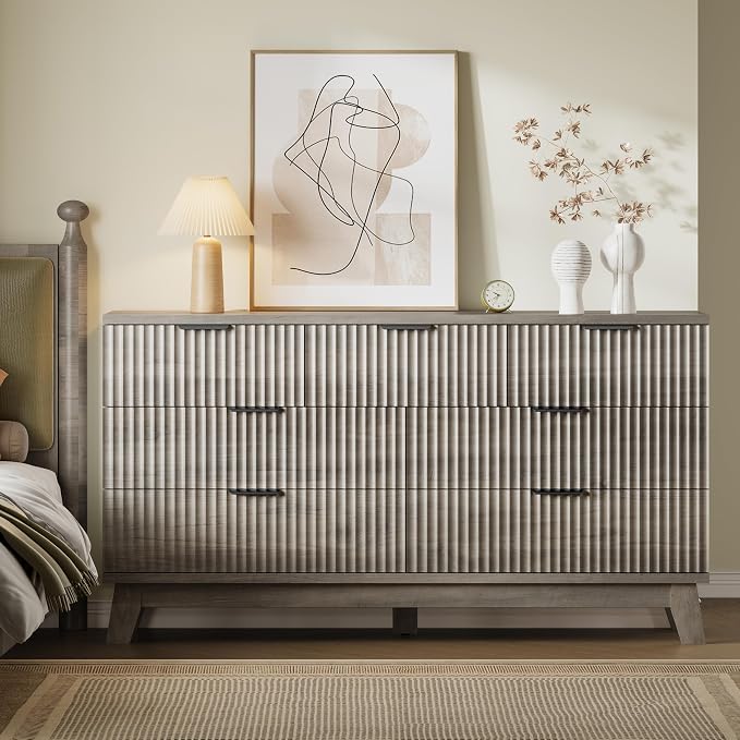 BORNOON 57" Long Dresser for Bedroom, 7-Drawer Fluted Chest, Wide Wood Storage - Image 4