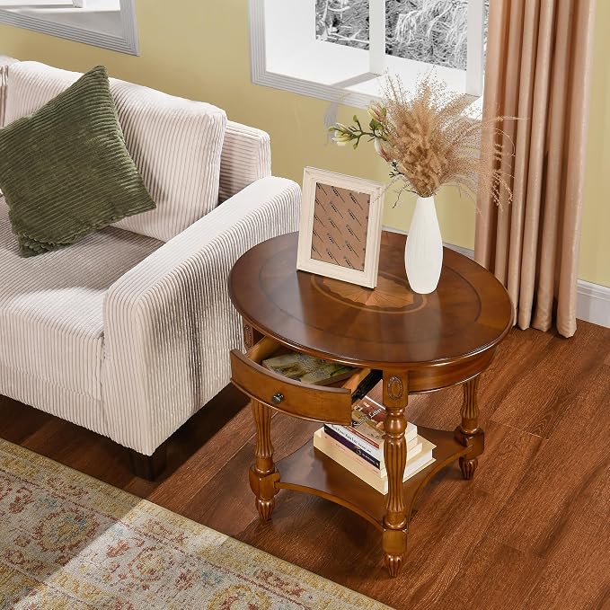 LEEMTORIG Oval Round End Table, 2-Tier Solid Wood End Table Side Table - Image 4