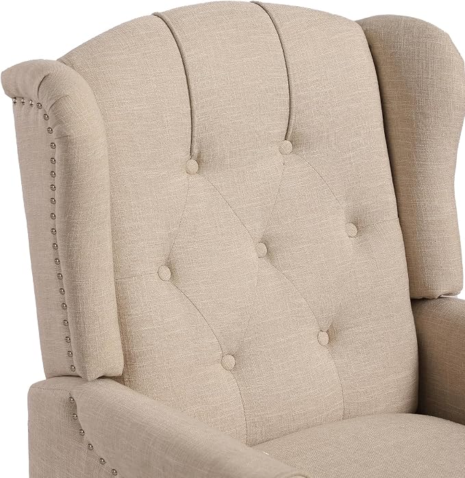 Wingback Recliner Chair with Massage and Heat, Tufted Fabric Push Back Recliner - Image 8