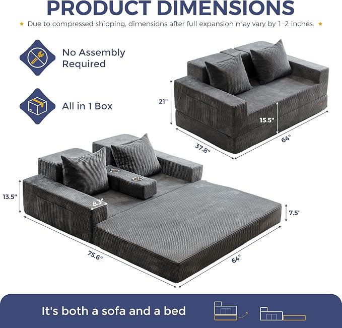 MAXYOYO Loveseat Sofa Bed, 4 in 1 Convertible Boneless Couch Folding Recliner - Image 3