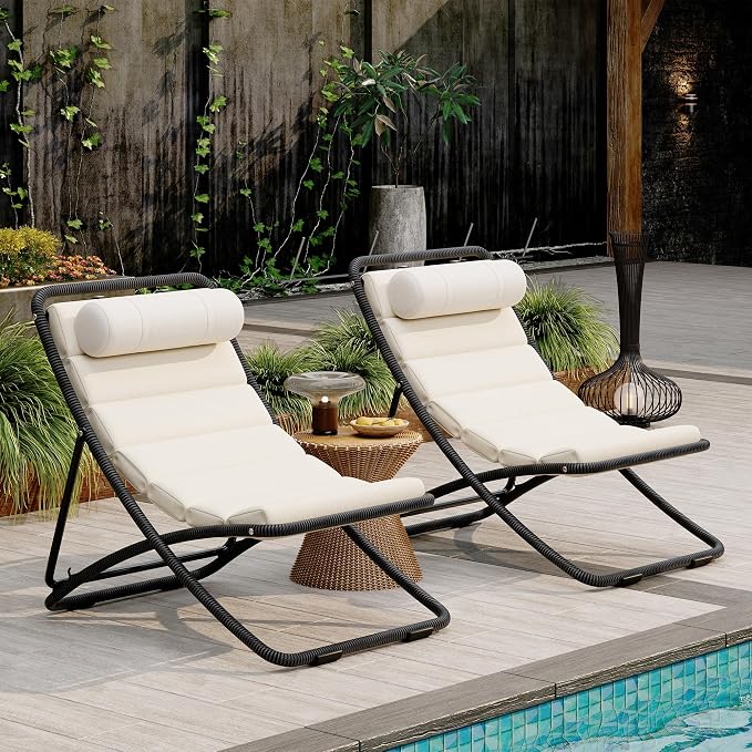 Outdoor Chaise Lounge Chair Set of 2, Patio Chaise Lounge Recliner, Poolside - Image 5