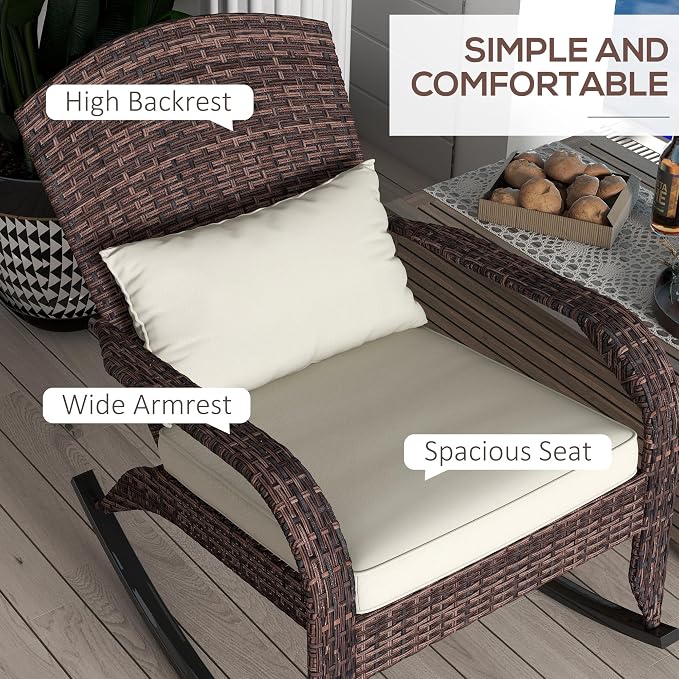 Outsunny Outdoor Wicker Adirondack Rocking Chair, Patio Rattan Rocker Chair - Image 5