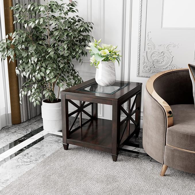 Farmhouse End Table Living Room, Furniture Solid Wood Square Large Side Tables - Image 3