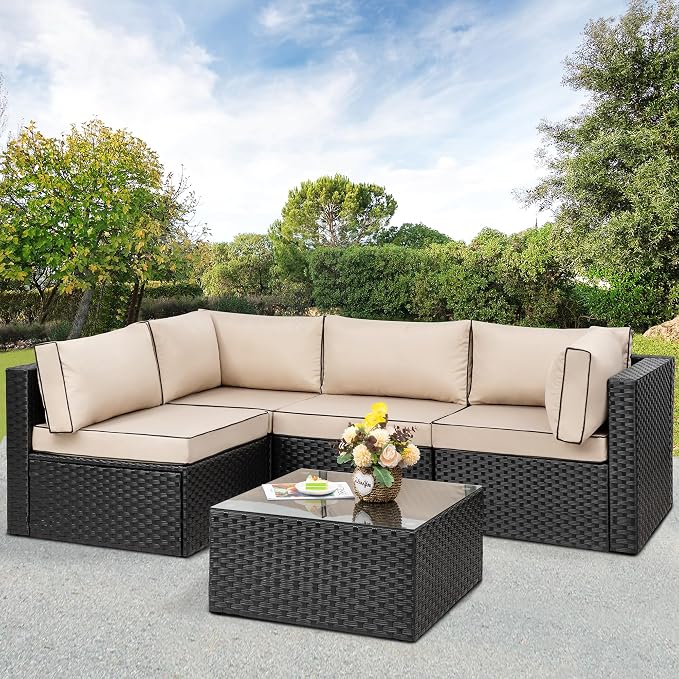 Patio Furniture Sets, 5 Piece Outdoor Sectional Sofas, Wicker Rattan Outdoor - Image 4